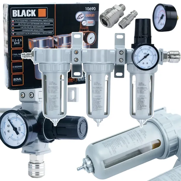 FILTR ODWADNIACZ ODOLEJACZ REDUKTOR SEPARATOR POWIETRZA KOMPRESOR 1/2 BLACK