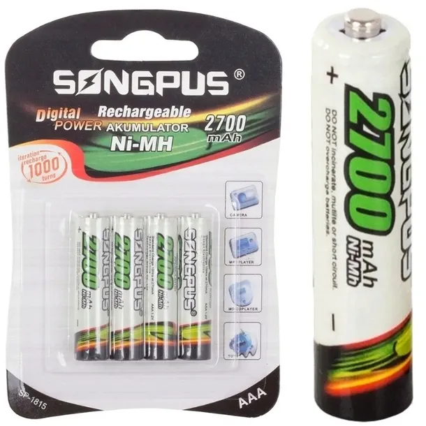 Akumulatory AAA 4szt NiMH 2700mAh cienkie paluszki akumulatorki baterie LR3