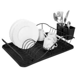 2-x-suszarka-do-naczyn-stojaca-czarna-jednopoziomowa-z-pojemnikiem-na-sztuc