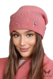 zimowa-czapka-damska-ciekawy-wzor-koraliki-polska-kamea-eleni-koralowa