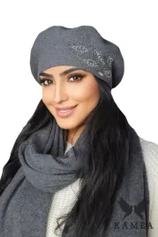 welniany-beret-damski-aplikacja-dzety-perelki-polski-kamea-heidi-grafitowy