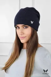 granatowa-zimowa-czapka-damska-beanie-gladka-welniana-polska-kamea-lily