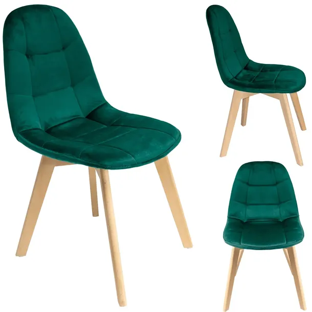 KRZESŁO skandynawskie TAPICEROWANE pikowane do salon COLIN zielone JUMIhome