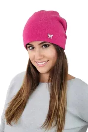 malinowa-zimowa-czapka-damska-beanie-gladka-welniana-polska-kamea-lily