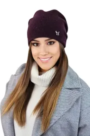 fioletowa-zimowa-czapka-damska-beanie-gladka-welniana-polska-kamea-lily