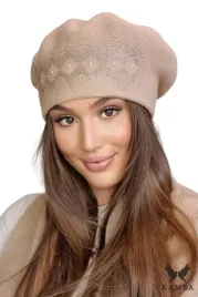 welniany-beret-damski-camelowy-polski-ozdoba-z-dzetami-i-perlami-ginger