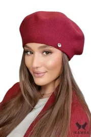 beret-damski-klasyczny-gladki-jednolity-ze-srebrnym-logo-bordowy-afrah