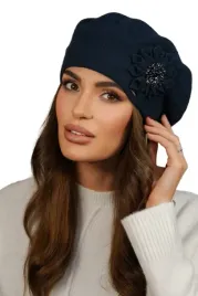 beret-damski-welniany-granatowy-turkus-piekny-kwiat-korale-polski-peonia