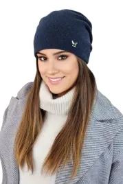 granatowa-zimowa-czapka-damska-beanie-gladka-welniana-polska-kamea-lily