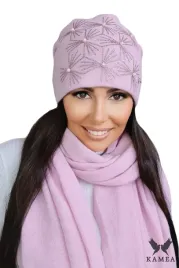 zimowa-czapka-damska-beanie-lsniacy-wzor-dzety-koraliki-polska-huma-rozowa