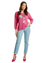 bluzka-damska-sweterek-rekawy-3-4-dekolt-w-serek-rozmiar-l-xl-natali-fuksja