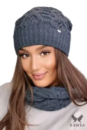 grafitowa-czapka-damska-beanie-azurowy-splot-sciagacz-podszewka-kamila