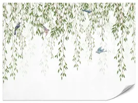 fototapeta-scienna-dla-dzieci-liscie-ptaki-natura-rosliny-do-salonu-450x300