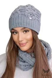 szara-czapka-damska-beanie-azurowy-splot-sciagacz-podszewka-kamila