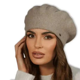 ciemno-bezowy-welniany-beret-damski-elegancki-wysoka-nozka-polski-kiang