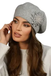 beret-damski-szary-elegancki-welniany-ozdobny-kwiat-koraliki-polski-peonia