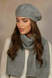 komplet-damski-beret-i-szalik-zdobiony-cekinami-polski-szary-zestaw-piwonia