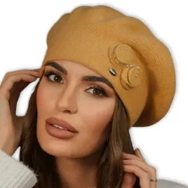 welniany-beret-damski-miodowy-zimowy-elegancki-wysoka-nozka-polski-bara