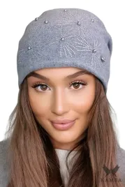 zimowa-czapka-damska-beanie-lsniacy-wzor-dzety-koraliki-polska-huma-szara