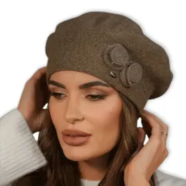 welniany-beret-damski-brazowy-zimowy-elegancki-wysoka-nozka-polski-bara