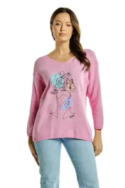 bluzka-damska-sweter-rekawy-3-4-dekolt-w-serek-rozmiar-l-xl-natali-rozowa