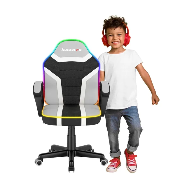 FOTEL GAMINGOWY BIUROWY DZIECIĘCY KRZESŁO GRACZA HUZARO RGB LED + PILOT