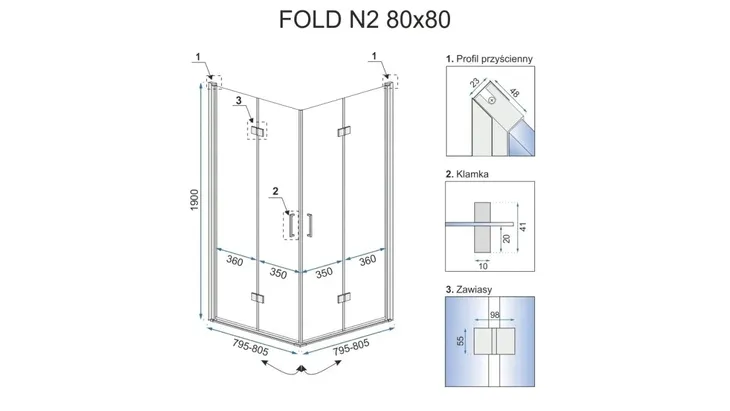 kabina-fold-n2-chrom-80x80-stan-nowy-ksztalt-kwadratowy