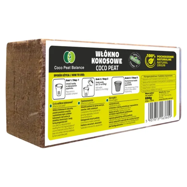 Biovita Coco Peat Włókno Kokosowe Naturalny Wzbogaca Podłoże 650G