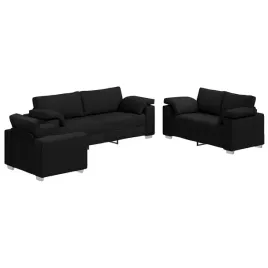 sofa-3-pcs-czarny-tkanina-lniana