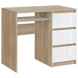 biurko-radek-90-cm-dab-sonoma-bialy-polysk-3-szuflady-prawe-laminowane