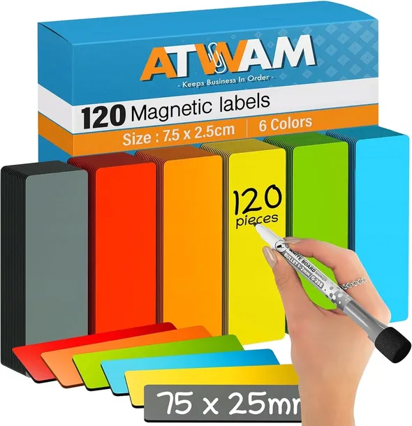 MAGNETYCZNE PASKI KARTECZKI NA LODÓWKĘ TABLICĘ DO ZAPISYWANIA ZESTAW x120