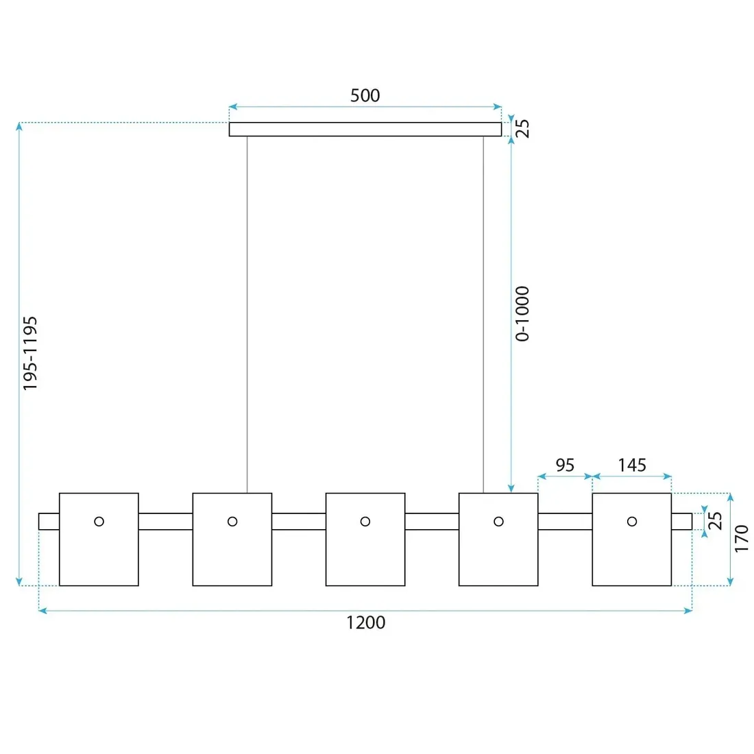 lampa-sufitowa-wiszaca-5-punktowa-szklana-czarna-szara-5xg9-toolight-stan-nowy