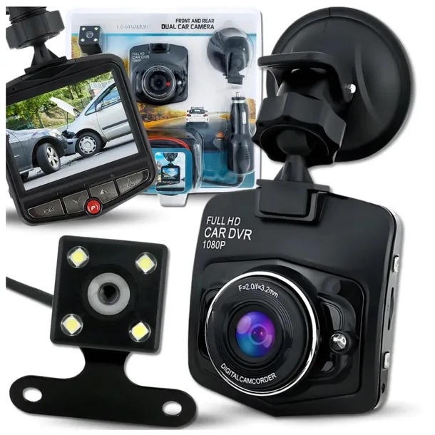KAMERA SAMOCHODOWA Rejestrator Jazdy PRZÓD + TYŁ 2w1 z LCD Full HD