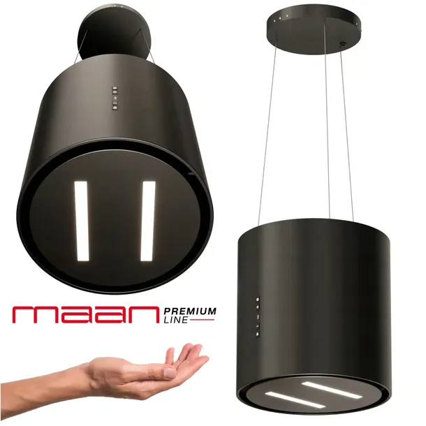 OKAP KUCHENNY CZARNY LED WYSPOWY TUBA 39 cm MAAN MALWA GEST hob2hood H2H