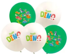 balony-lateksowe-bialy-zielony-kolorowe-dinozaury-30cm-12-cali-zestaw-5-szt