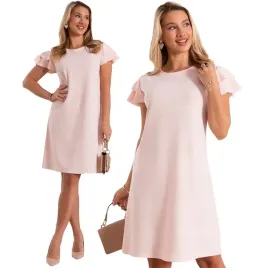 giselle-elegancka-klasyczna-wizytowa-sukienka-midi-rekawy-falbanki-puder