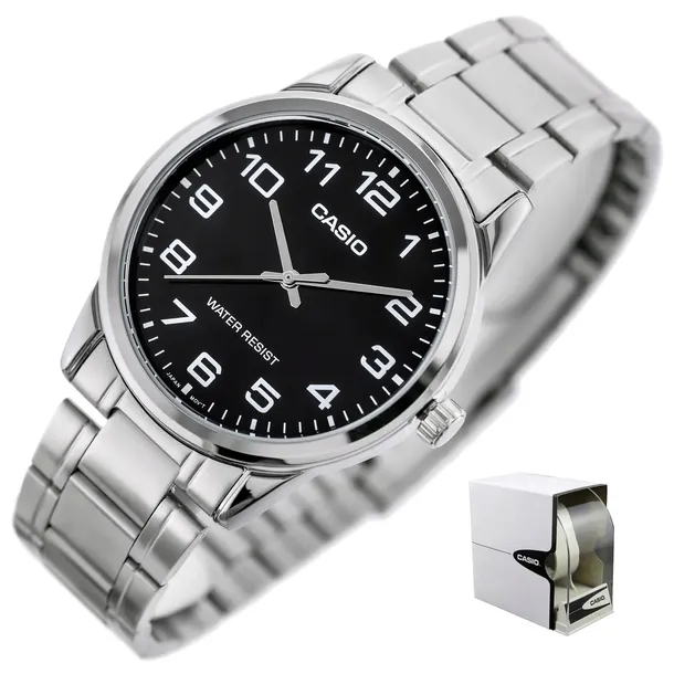 ZEGAREK MĘSKI CASIO ALTMAN+BOX +GRAWER stalowy cyfry bransoleta srebrny
