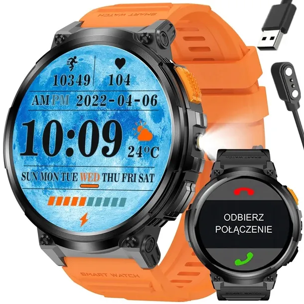SMARTWATCH MĘSKI GRAVITY GT23-3 - LATARKA, DODATKOWY PASEK + GRAWER