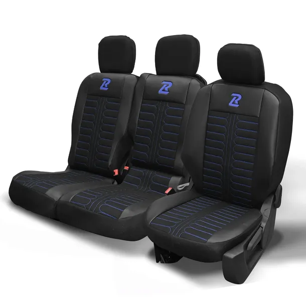 Pokrowce na fotele do Berlingo 3 Doblo Partner Combo 1+2 Czarno niebieskie