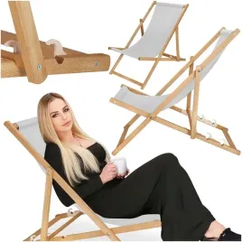 lezak-drewniany-ogrodowy-plazowy-skladany-szary-tkanina-lezaki-plazowe