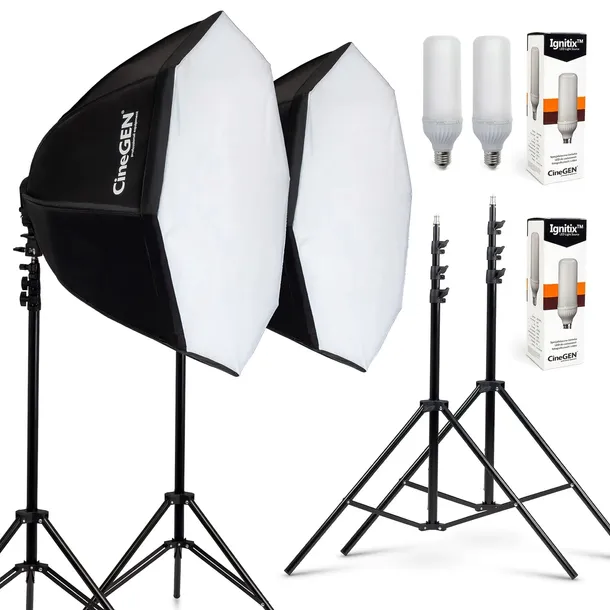 ZESTAW 2x duży softbox 90cm + statyw 200cm + żarówka 85W LED