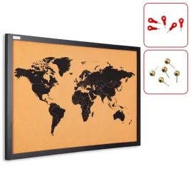 tablica-korkowa-mapa-swiata-rama-drewniana-lakierowana-czarna-60x40-cm