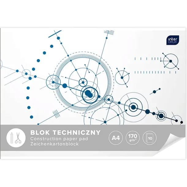 Blok techniczny biały szkolny Interdruk A4 170g 10 kartek