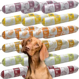 mokra-karma-dla-psa-70percent-miesa-mix-smakow-kielbasa-baton-pasztet-20x-900g