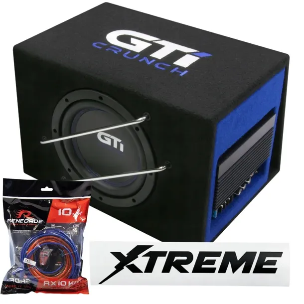 SUBWOOFER AKTYWNY SKRZYNIA BASOWA Crunch GTI800A + Kable Przewody + wlepki