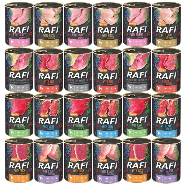 MOKRA KARMA DLA PSA RAFI MIX 8 SMAKÓW 24 X 400G. BEZZBOŻOWA DOLINA NOTECI