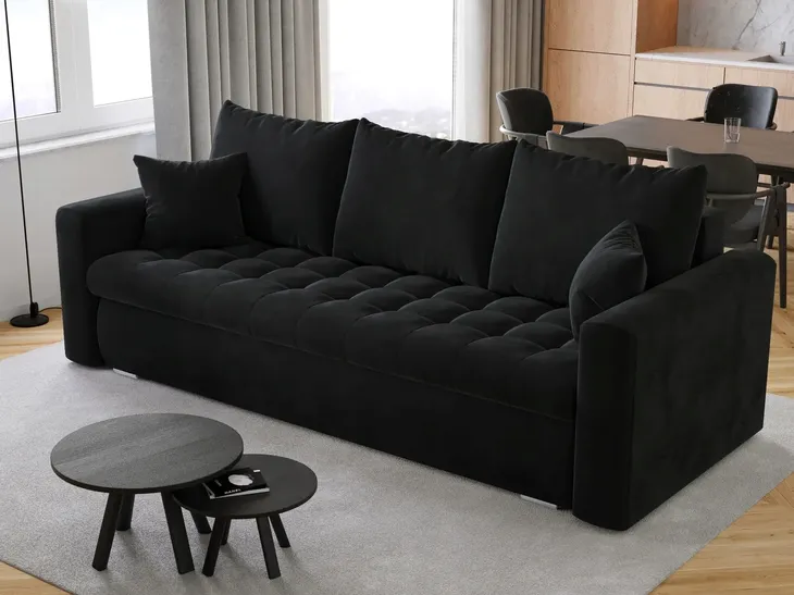 Kanapa z funkcją spania do salonu LUIS czarna sofa rozkładana