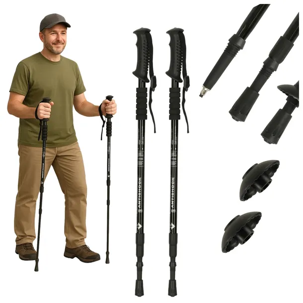 KIJE TREKKINGOWE SKŁADANE REGULOWANE KIJKI DO NORDIC WALKING 2 SZT CZARNE