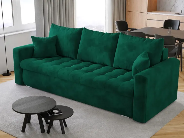 Kanapa z funkcją spania do salonu LUIS zielona sofa rozkładana