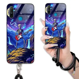etui-do-realme-c3-case-smycz-czarna-goth-gotyckie-czaszki-skull-mix-wzory
